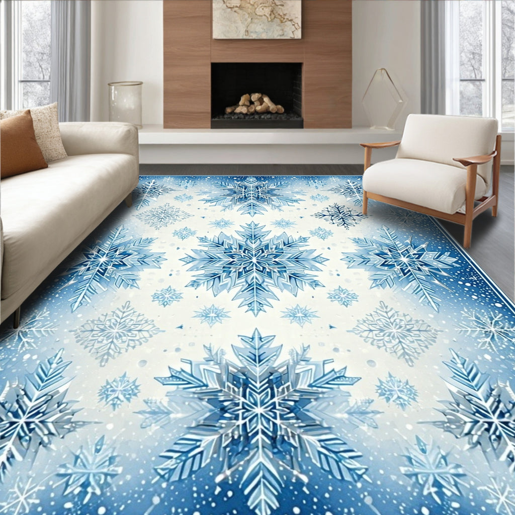 Blue Icy Snowflake Pattern Rug