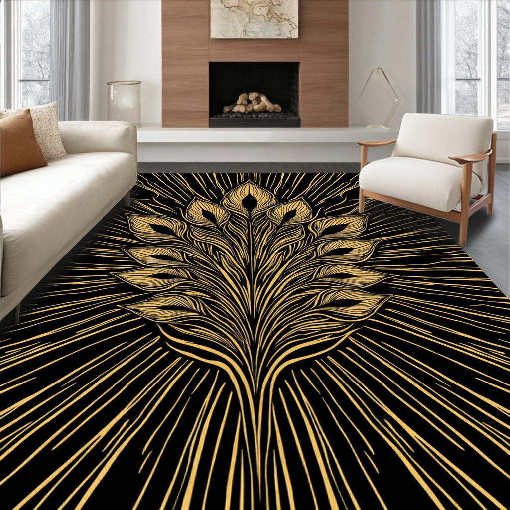Golden Feather Rays Design Rug