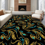 Black Gold Exotic Floral Pattern Rug