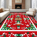 Festive Red Folk Art Figures Rug
