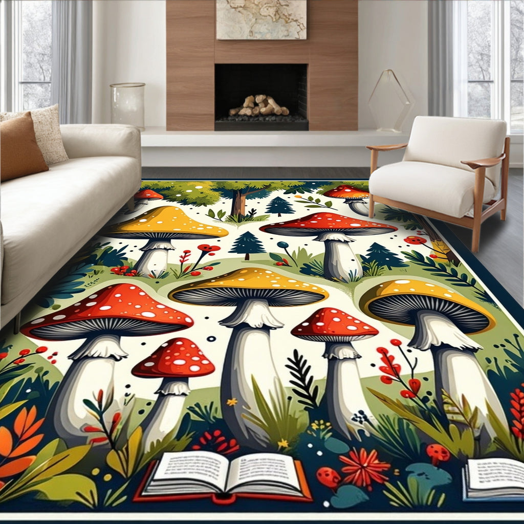 Whimsical Mushroom Forest Pattern Rug