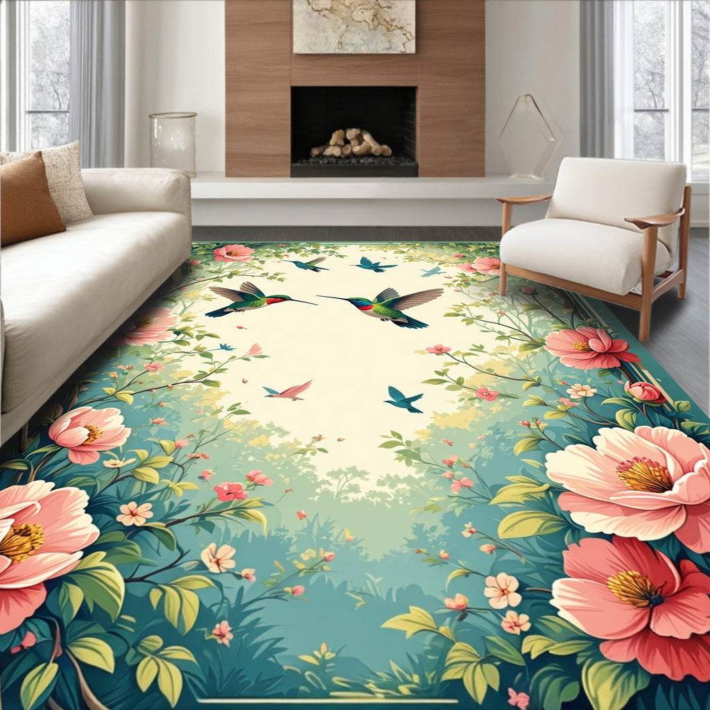 Floral Hummingbirds Garden Design Rug