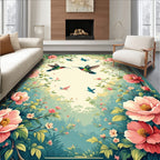 Floral Hummingbirds Garden Design Rug