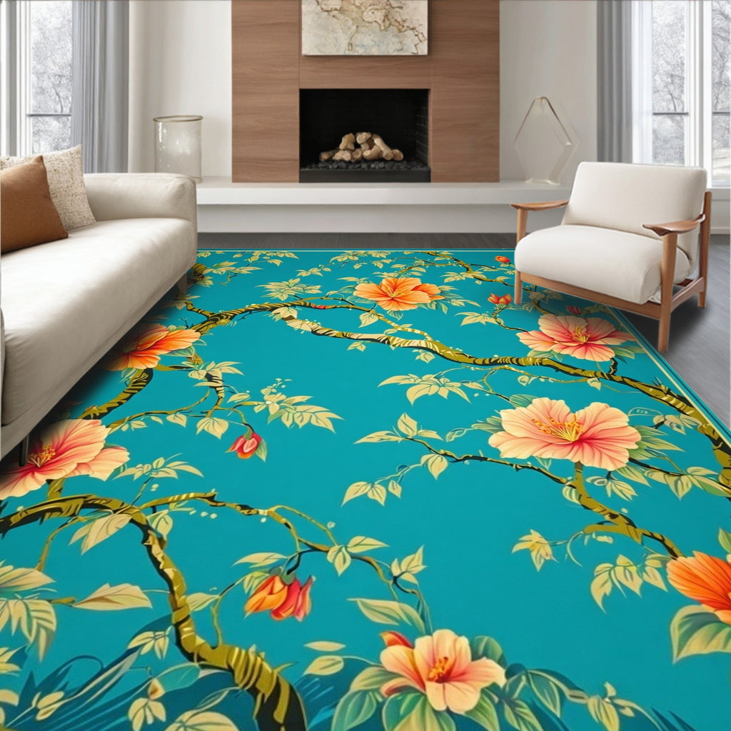 Bold Tropical Floral Botanical Design Rug