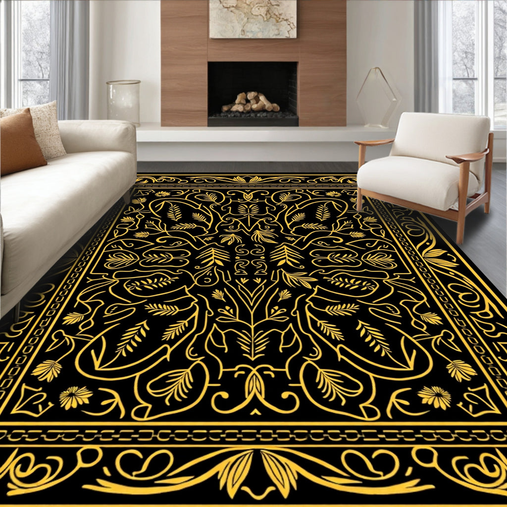 Golden Floral Vintage Border Rug
