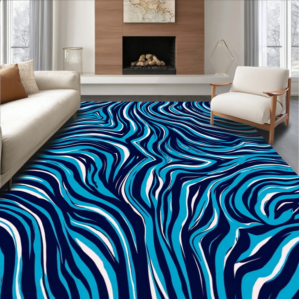Abstract Blue Stripe Pattern Rug