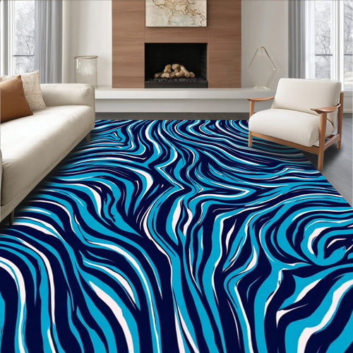 Abstract Blue Stripe Pattern Rug