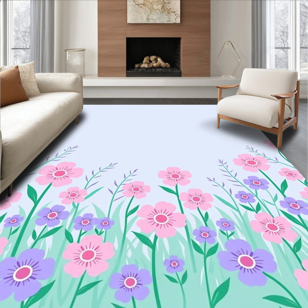 Pastel Floral Meadow Pattern Rug