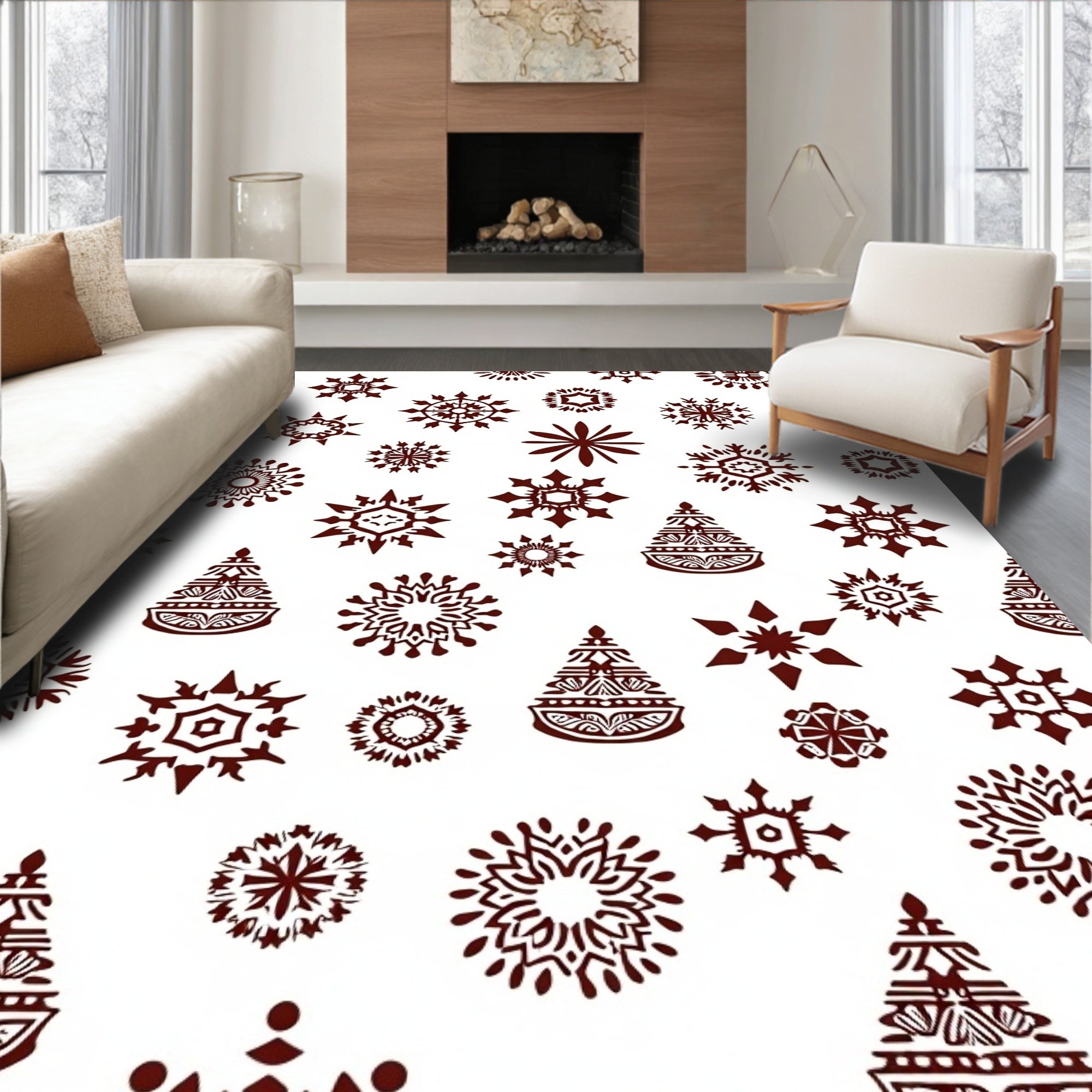 Brown Snowflake Tree Medallion Collage Rug