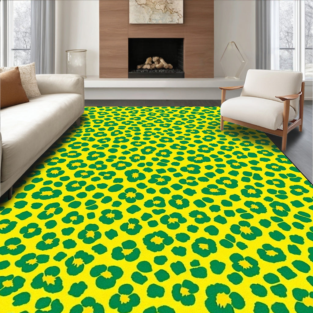 Bold Green Yellow Animal Print Rug