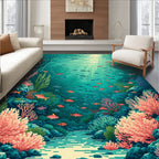 Underwater Coral Reef Fish Scene Rug