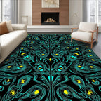 Teal Feathered Floral Pattern Rug