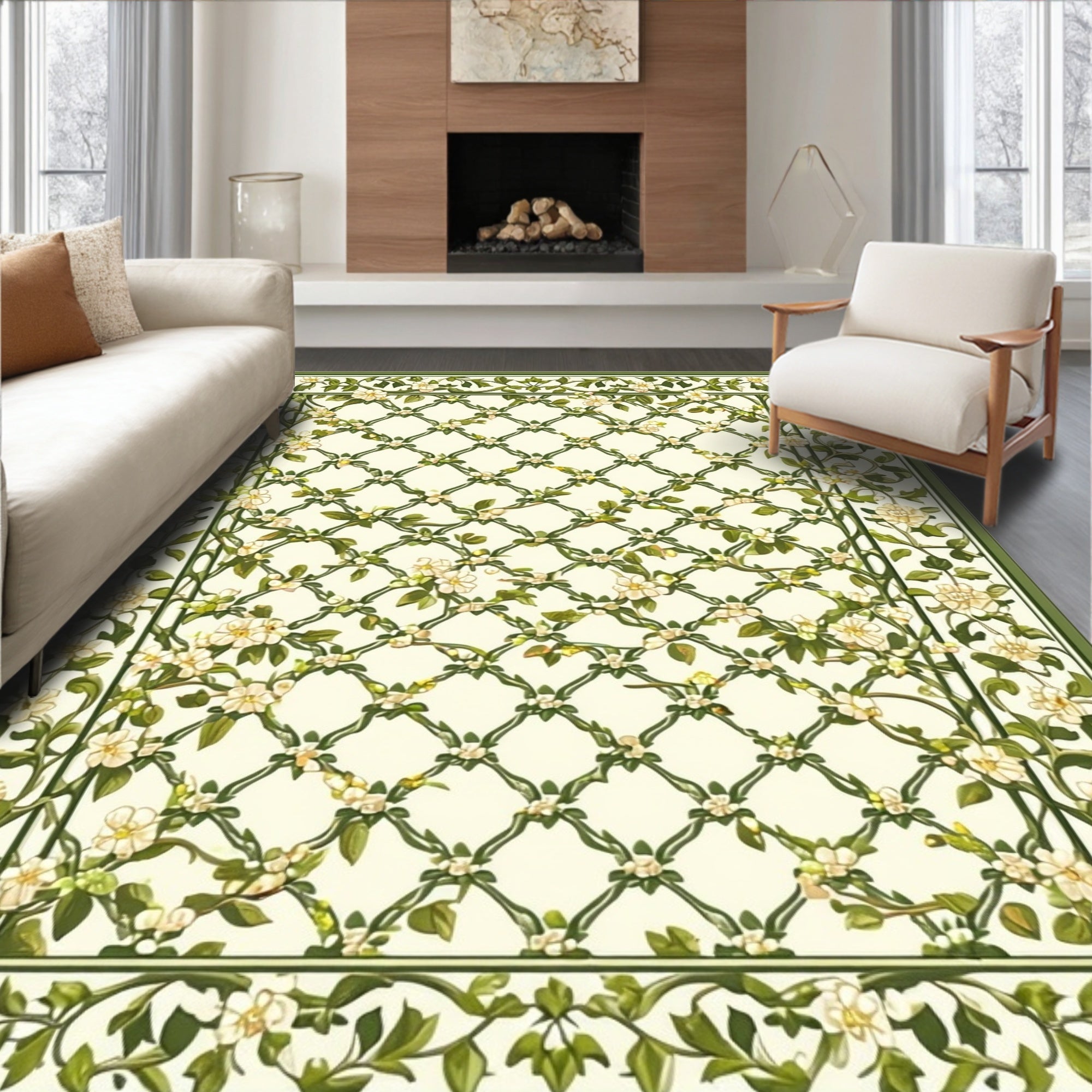 Vine Lattice Floral Pattern Rug