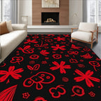 Red Flower Doodle Pattern Rug