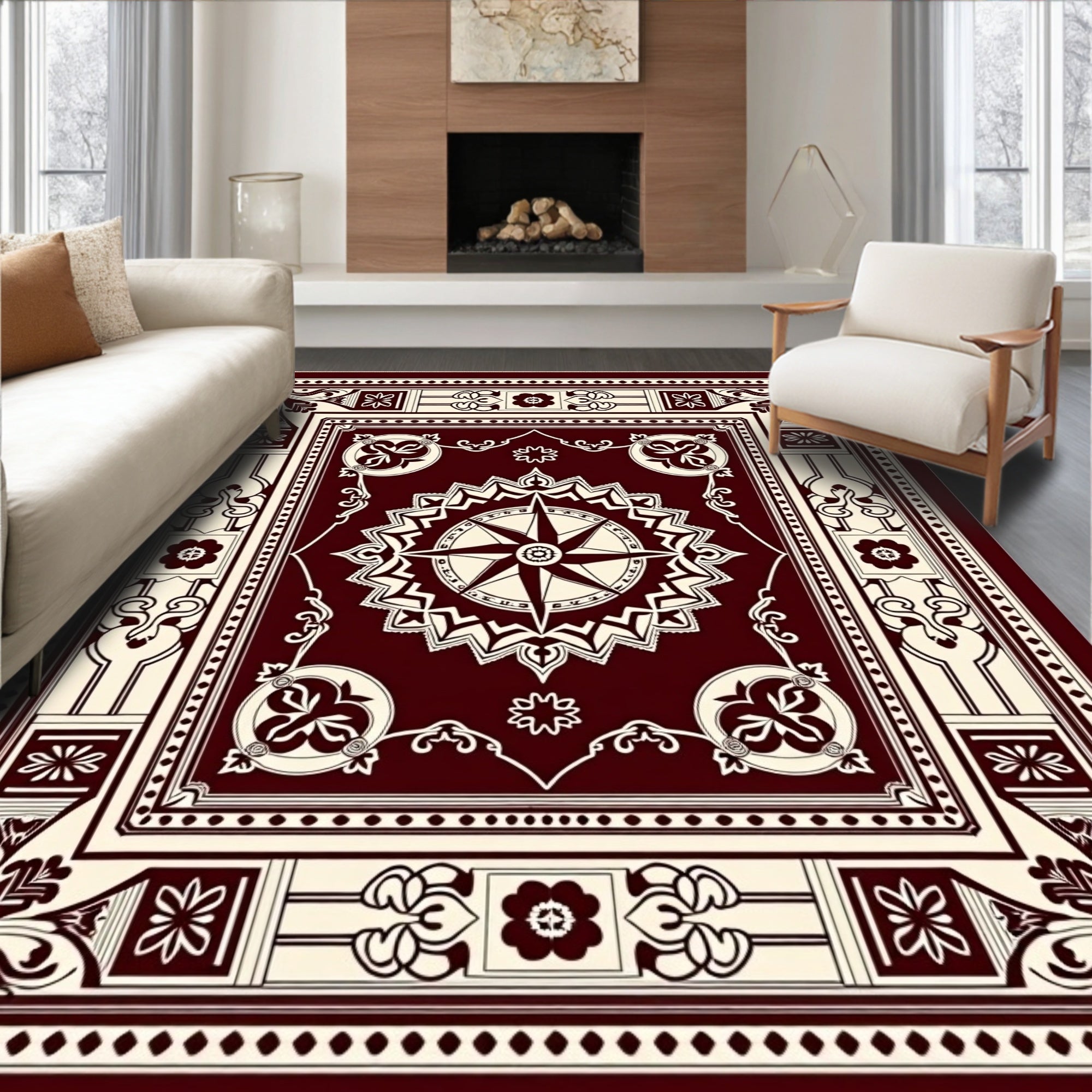 Ornate Compass Rose Intricate Design Rug