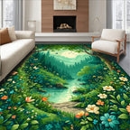 Whimsical Forest Meadow Scene Rug