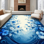 Enchanted Blue Floral Butterfly Tapestry Rug