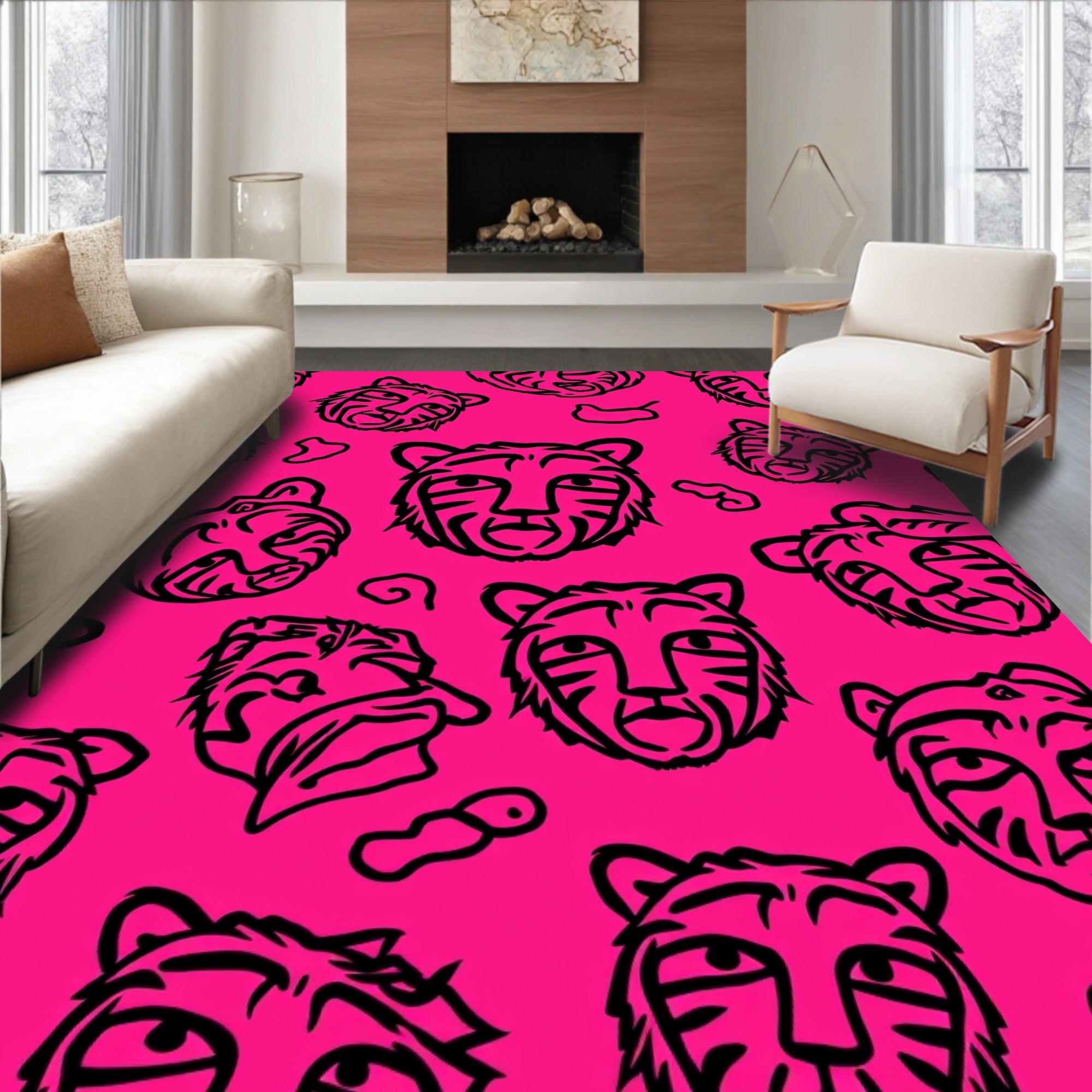 Bold Tiger Face Pattern Rug