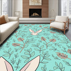 Cute Bunny Floral Whimsical Lawn Pattern Rug