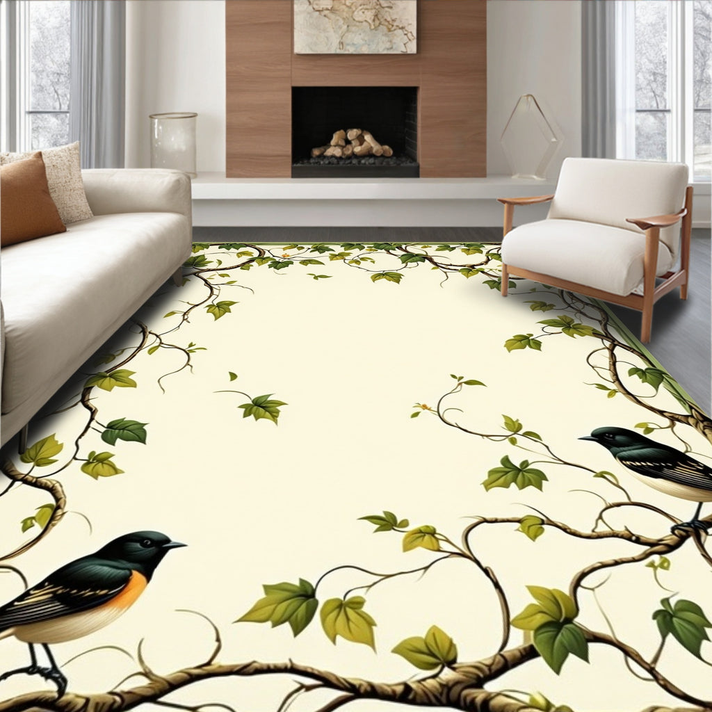 Vines Birds Botanical Pattern Rug