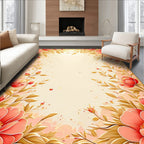 Elegant Coral And Gold Floral Design Rug