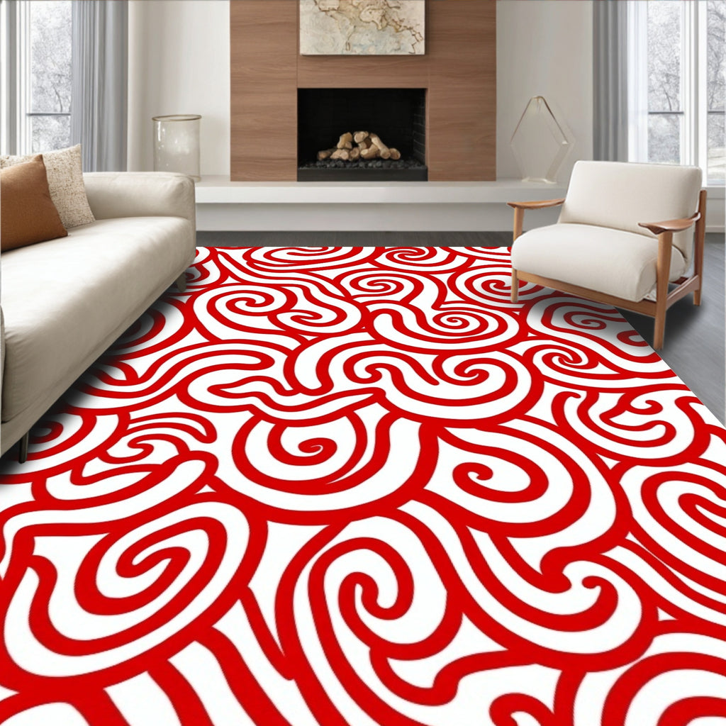 Crimson Curving Intertwined Lines Rug