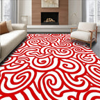Crimson Curving Intertwined Lines Rug