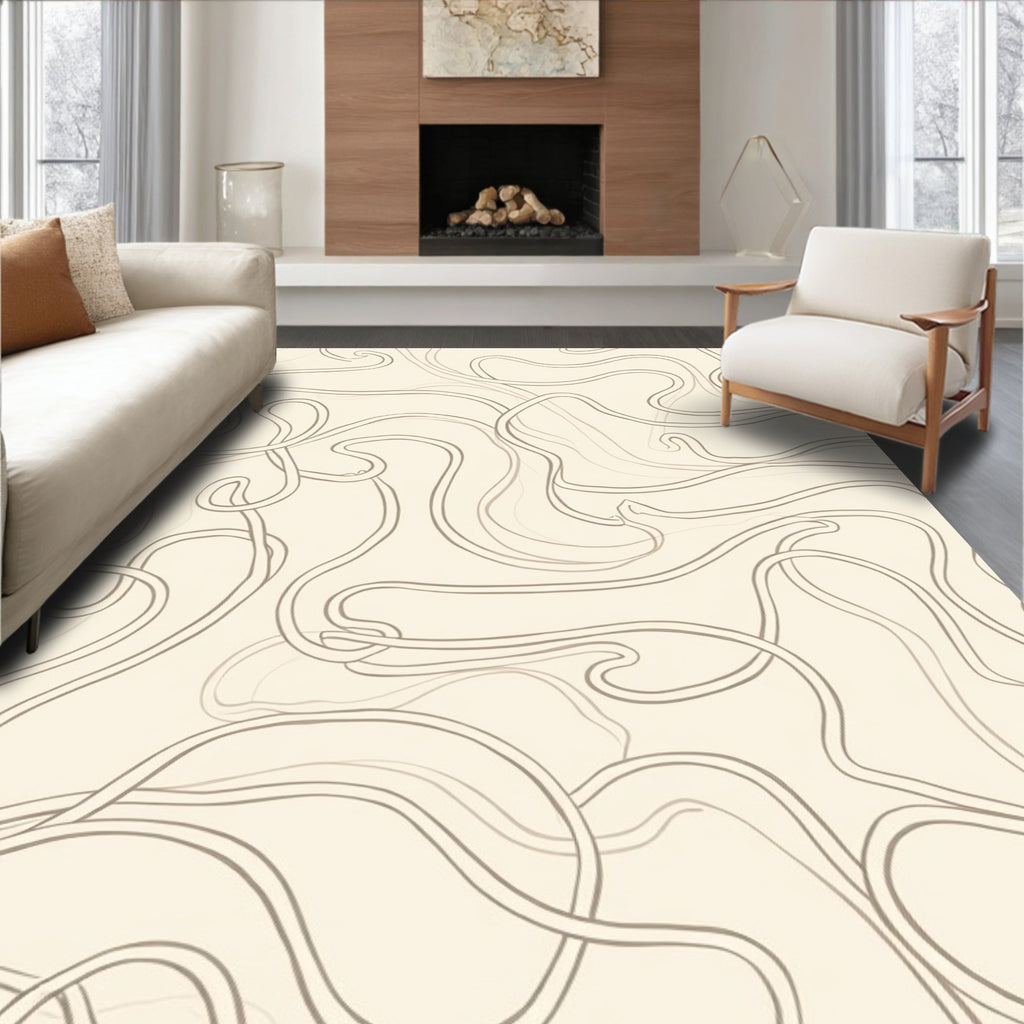 Subtle Cream Wavy Line Abstract Rug