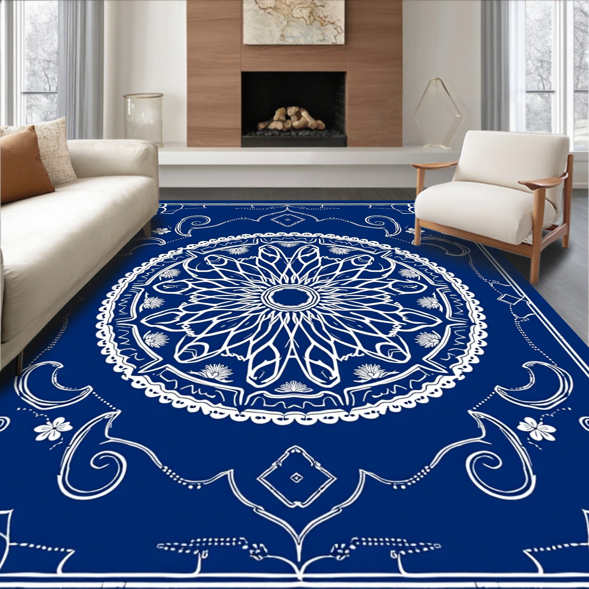 Classic Blue White Mandala Rug