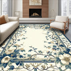 Blue White Floral Botanical Garden Rug