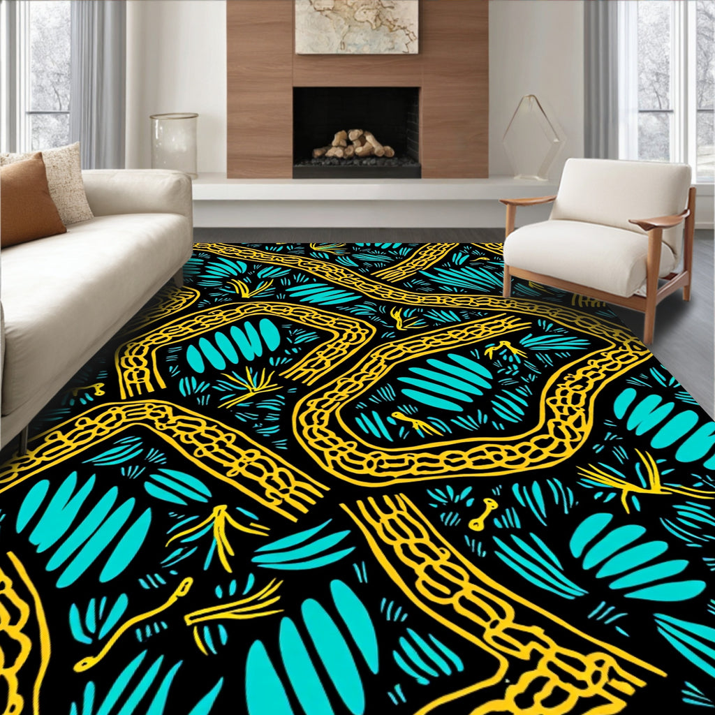 Bold Yellow Outline Tribal Pattern Rug