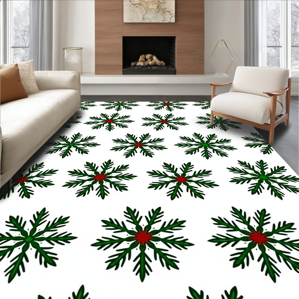 Green and Red Snowflake Repeating Pattern Rug
