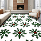 Green and Red Snowflake Repeating Pattern Rug