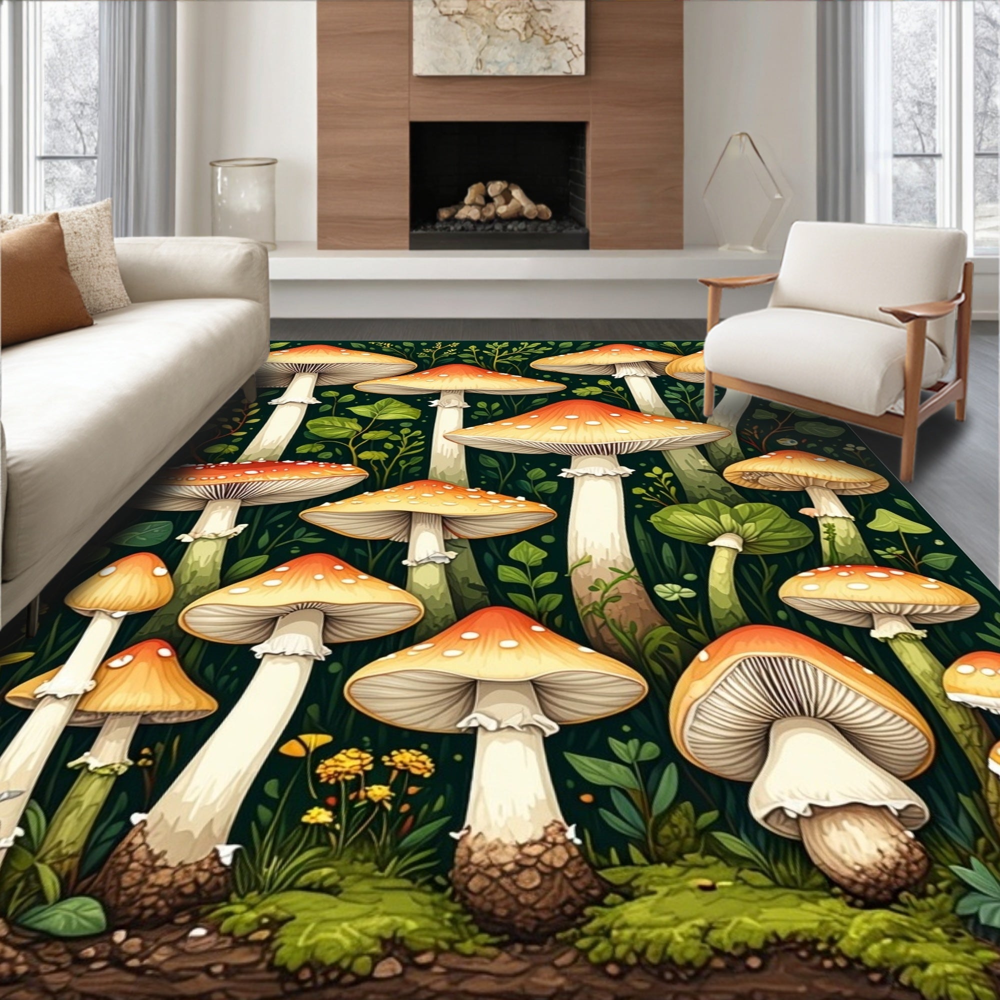Enchanted Forest Mushroom Pattern Rug