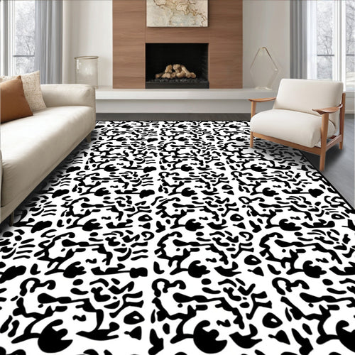 Abstract Organic Black White Pattern Rug