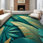 Emerald Green Tropical Leaf Pattern Rug