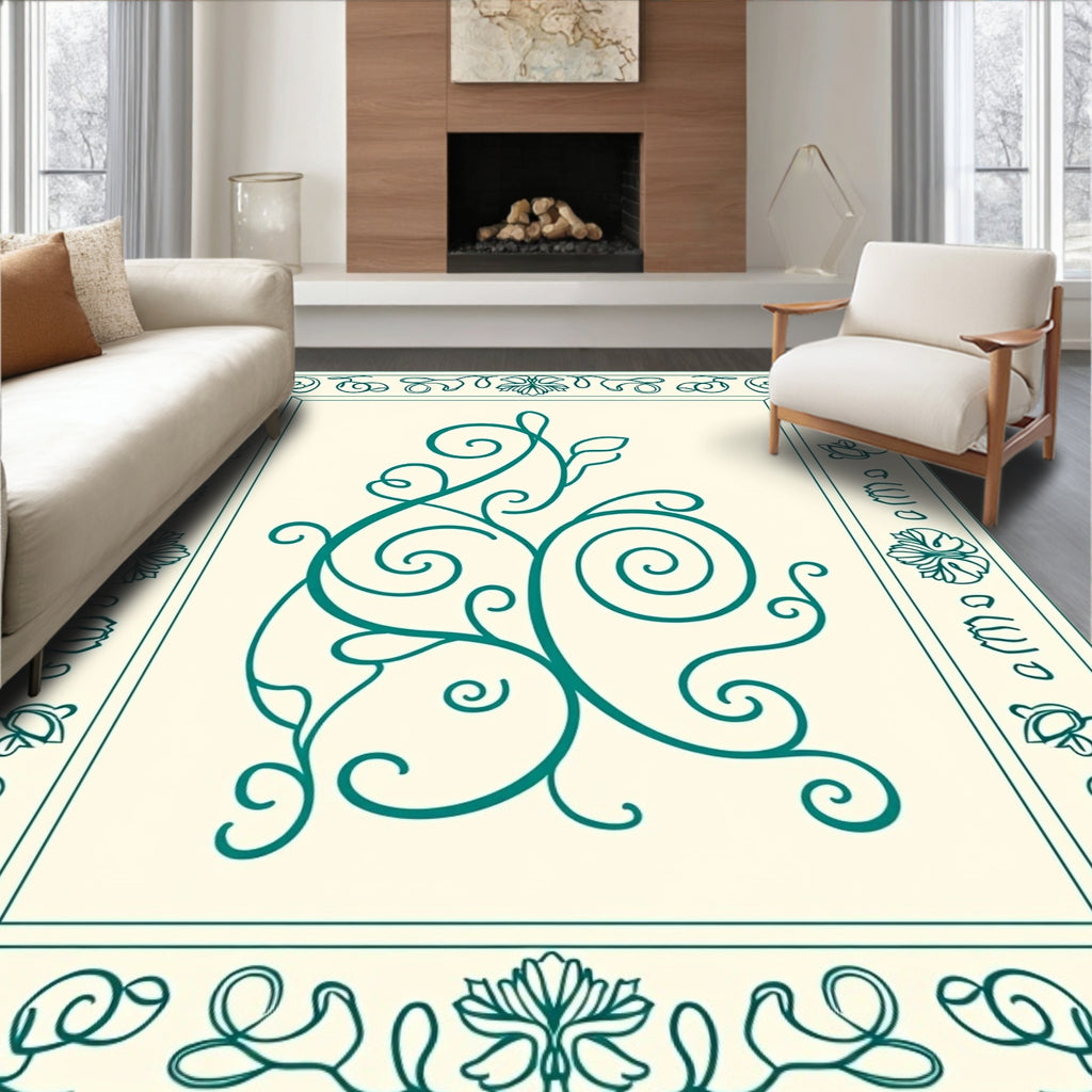 Teal Nouveau Floral Scroll Rug