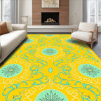 Sunny Yellow Teal Floral Pattern Rug