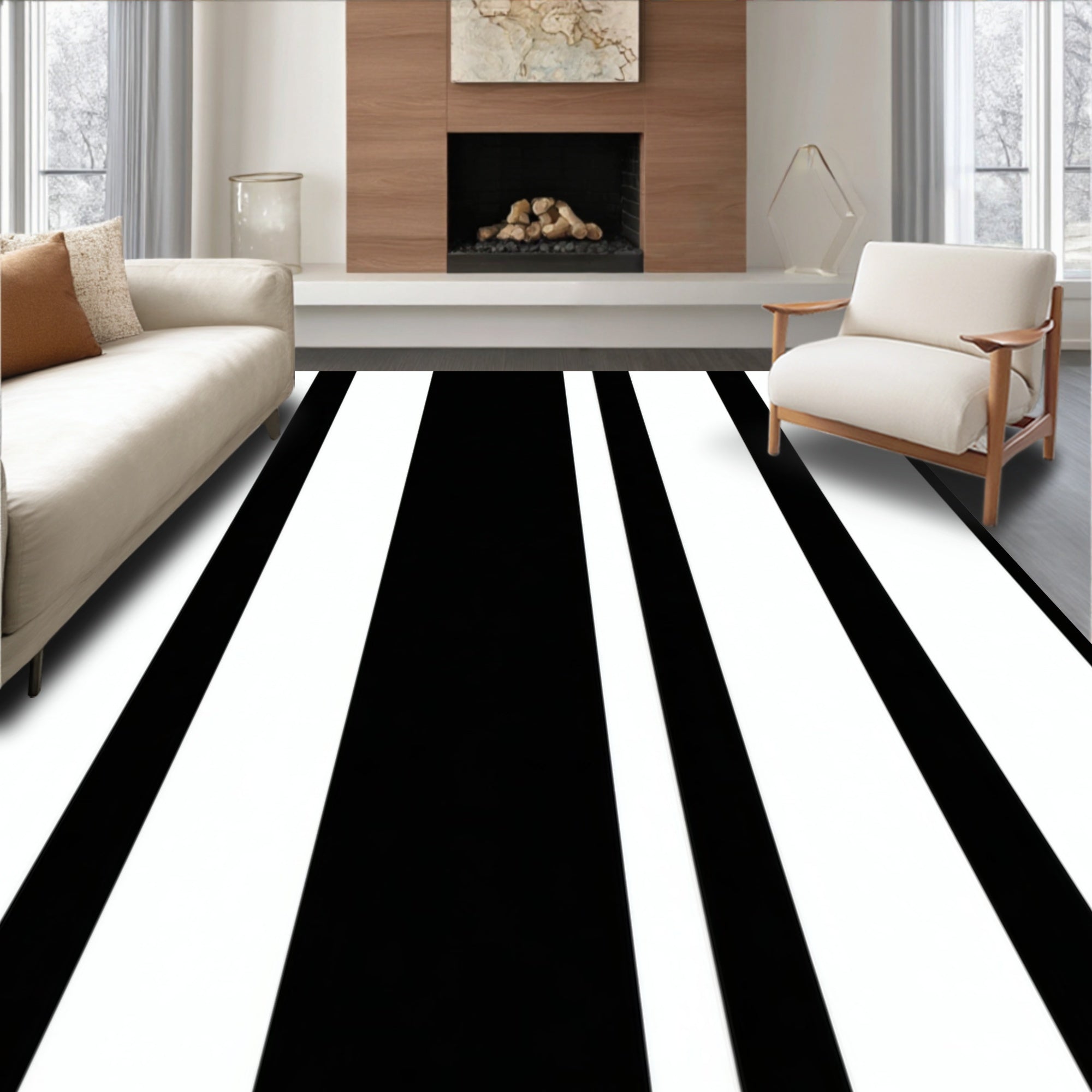 Bold Black and White Stripe Pattern Rug