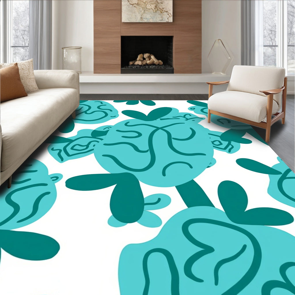 Abstract Teal Organic Pattern Rug