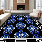 Navy Blue Abstract Orchid Border Design Rug