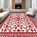 Classic Red Floral Botanical Design Rug