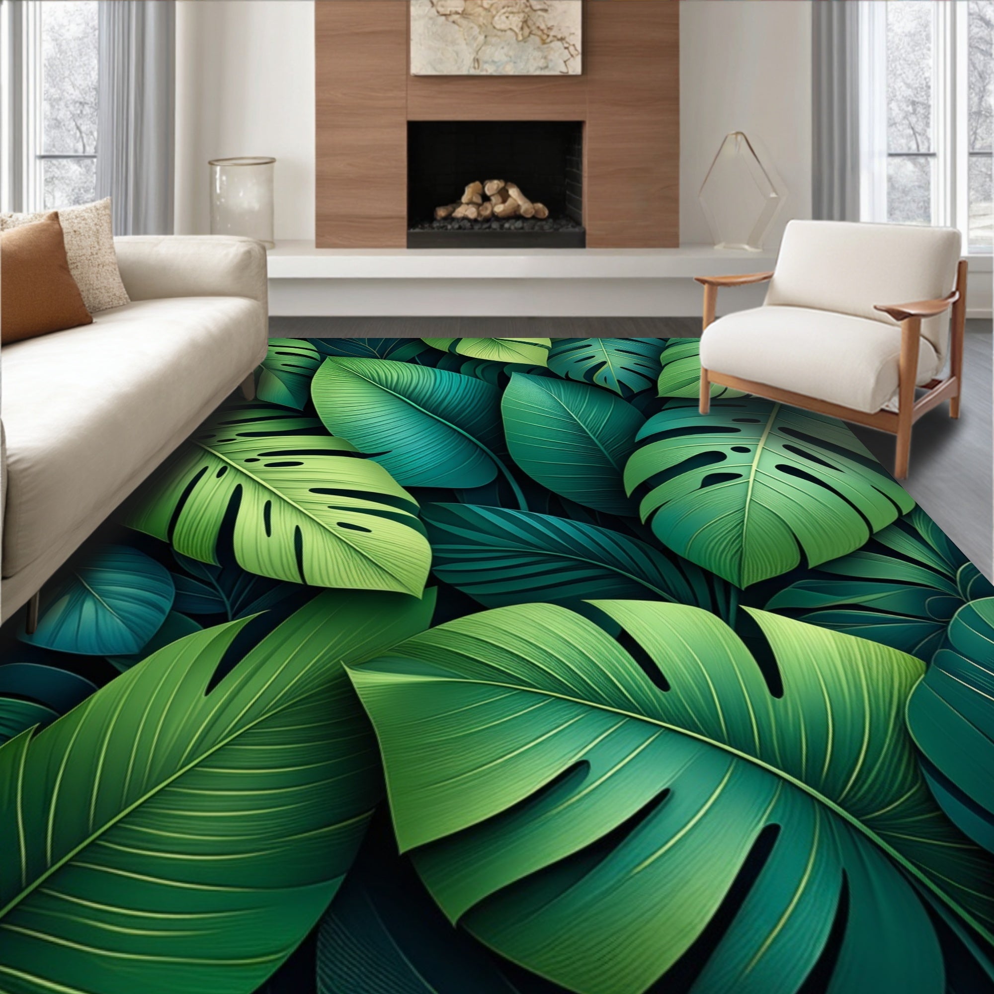Verdant Tropical Leaf Pattern Rug