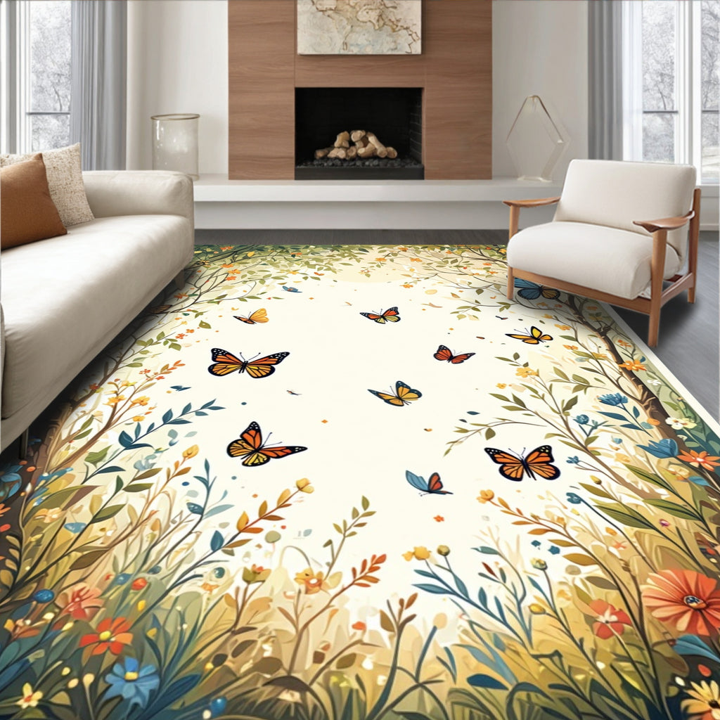 Whimsical Butterflies and Floral Garden Design Rug