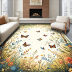 Whimsical Butterflies and Floral Garden Design Rug