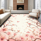 Soft Pink Floral Butterflies Design Rug