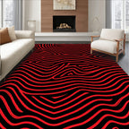 Bold Red Black Wavy Lines Pattern Rug