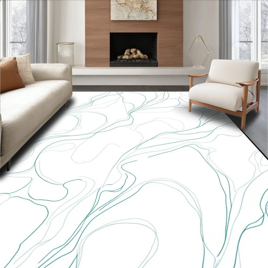 Abstract Swirling Teal Lines Rug