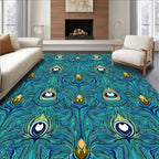 Art Nouveau Teal Peacock Feather Pattern Rug