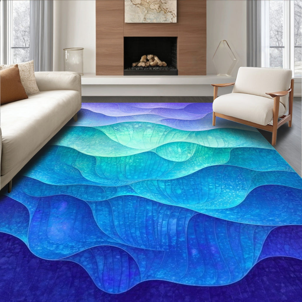 Ocean Waves Abstract Blue Green Rug